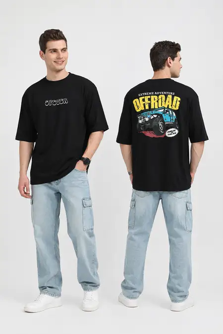 Cotton Puff Print Oversized Unisex T-shirt (Men & Women) 021832XLBLA