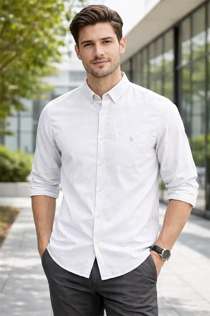 Men's Regular Fit Cotton Shirt 022027WHI5XL