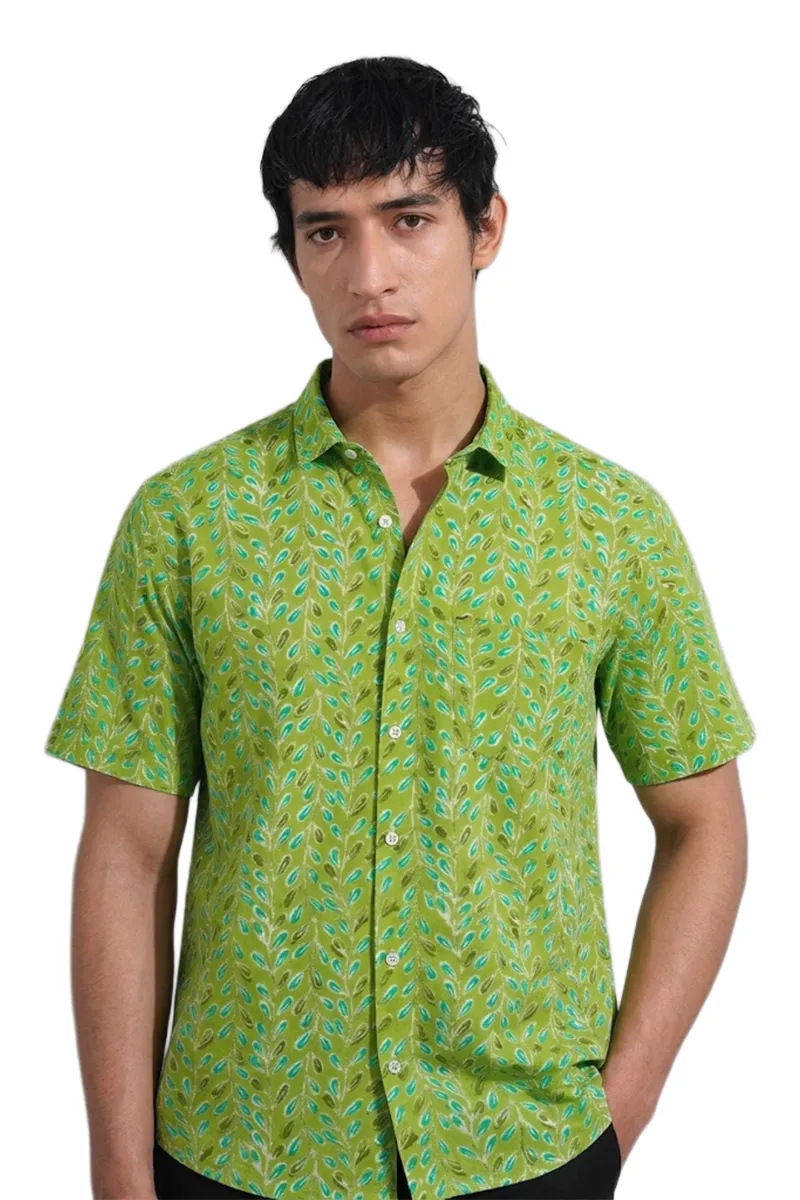 Men's Botanical Printed Cotton Shirt 022039LIMGREXXL