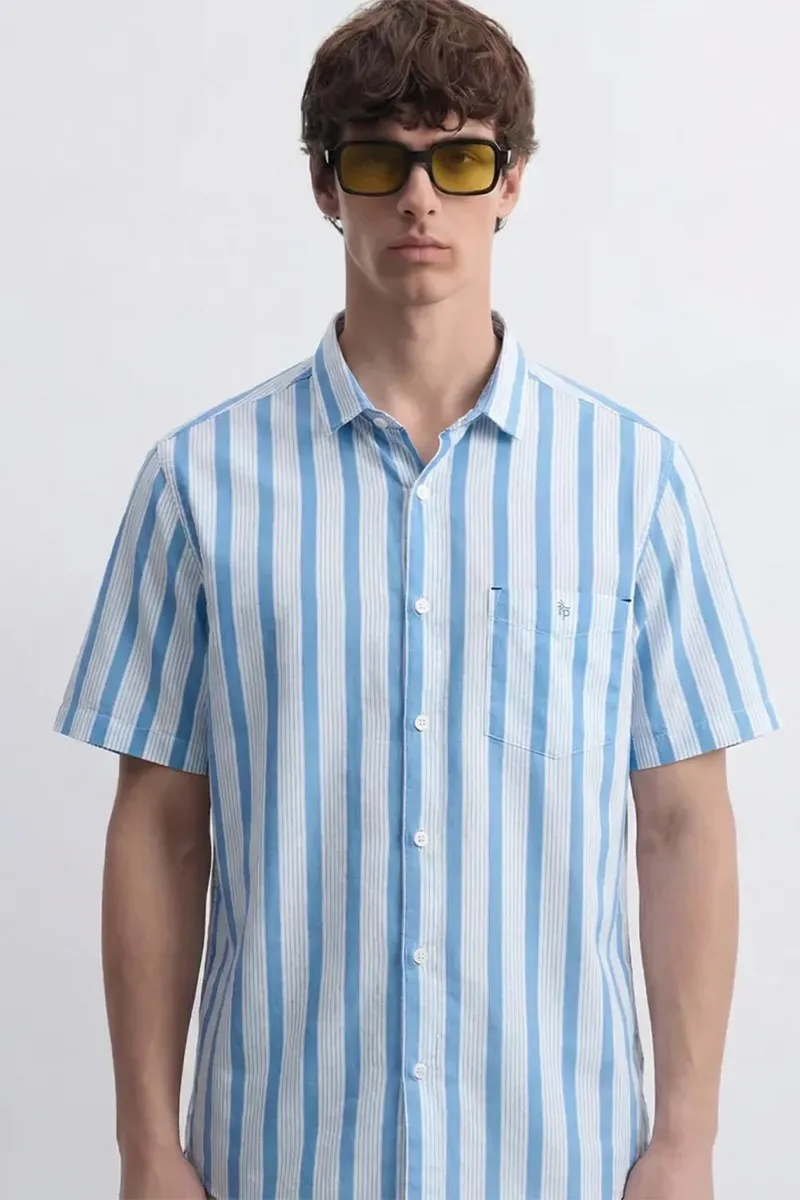 Men's Cotton Striped Shirt 022041BLUXL