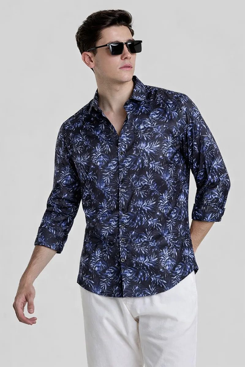 Men's Botanical Print Shirt 022056NAVBLUXXL