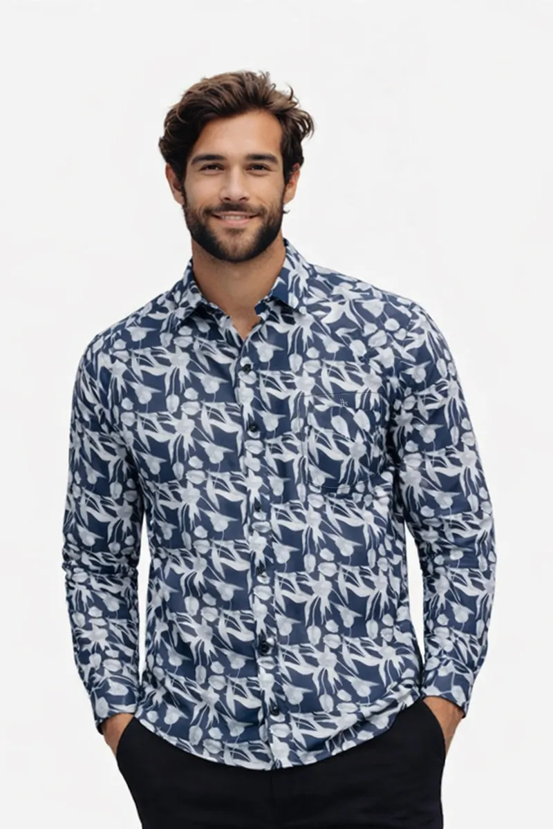 Men's Cotton Abstract Print Shirt 022060INKBLUXXL