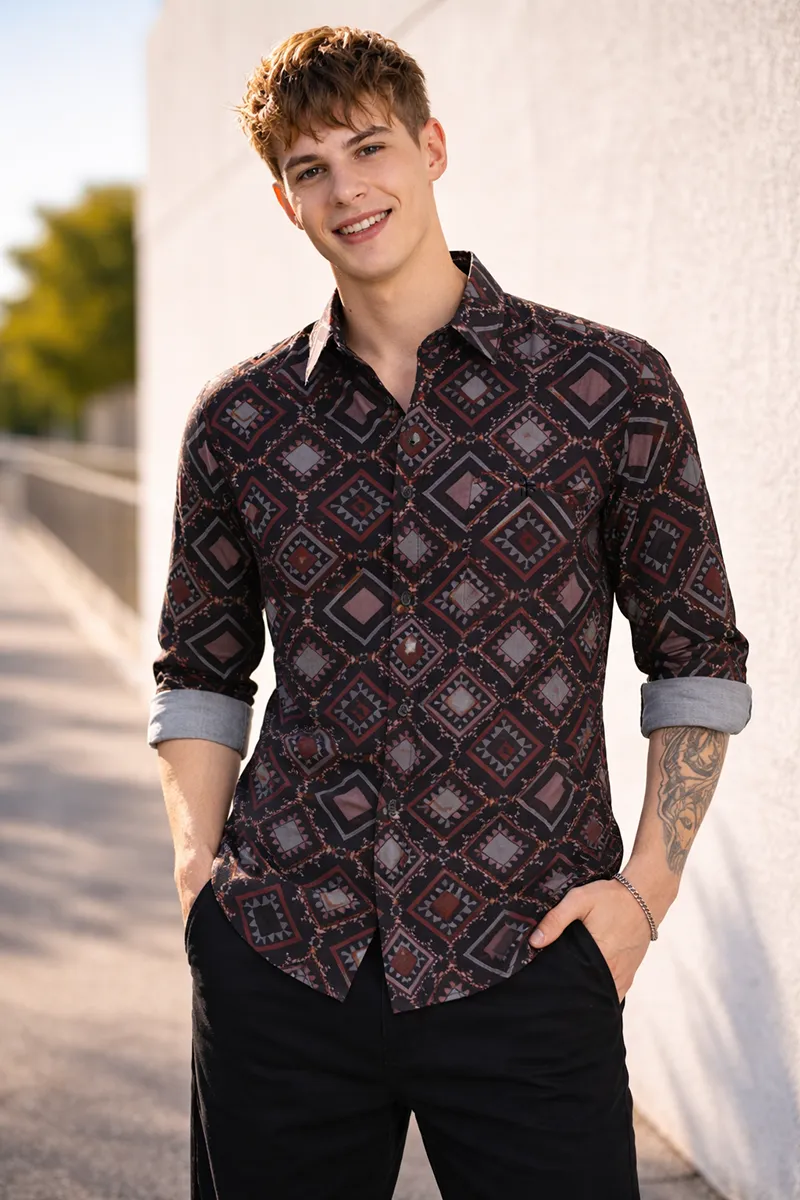 Men's Cotton Printed Shirt 022067BLAXL