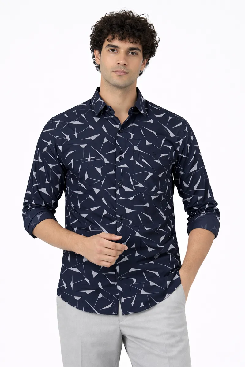 Men's Cotton Abstract Print Shirt 022074NAVBLUXXL