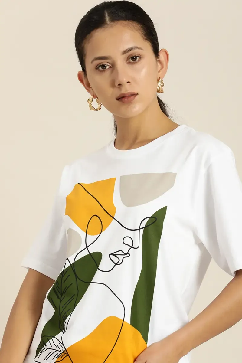 Cotton Printed Oversized T-Shirt for Women
