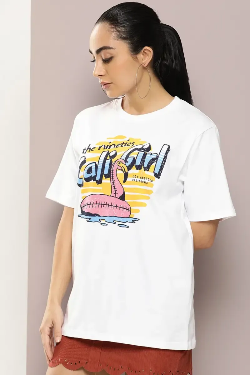 Cotton Graphic Printed Oversized T-Shirt for Women