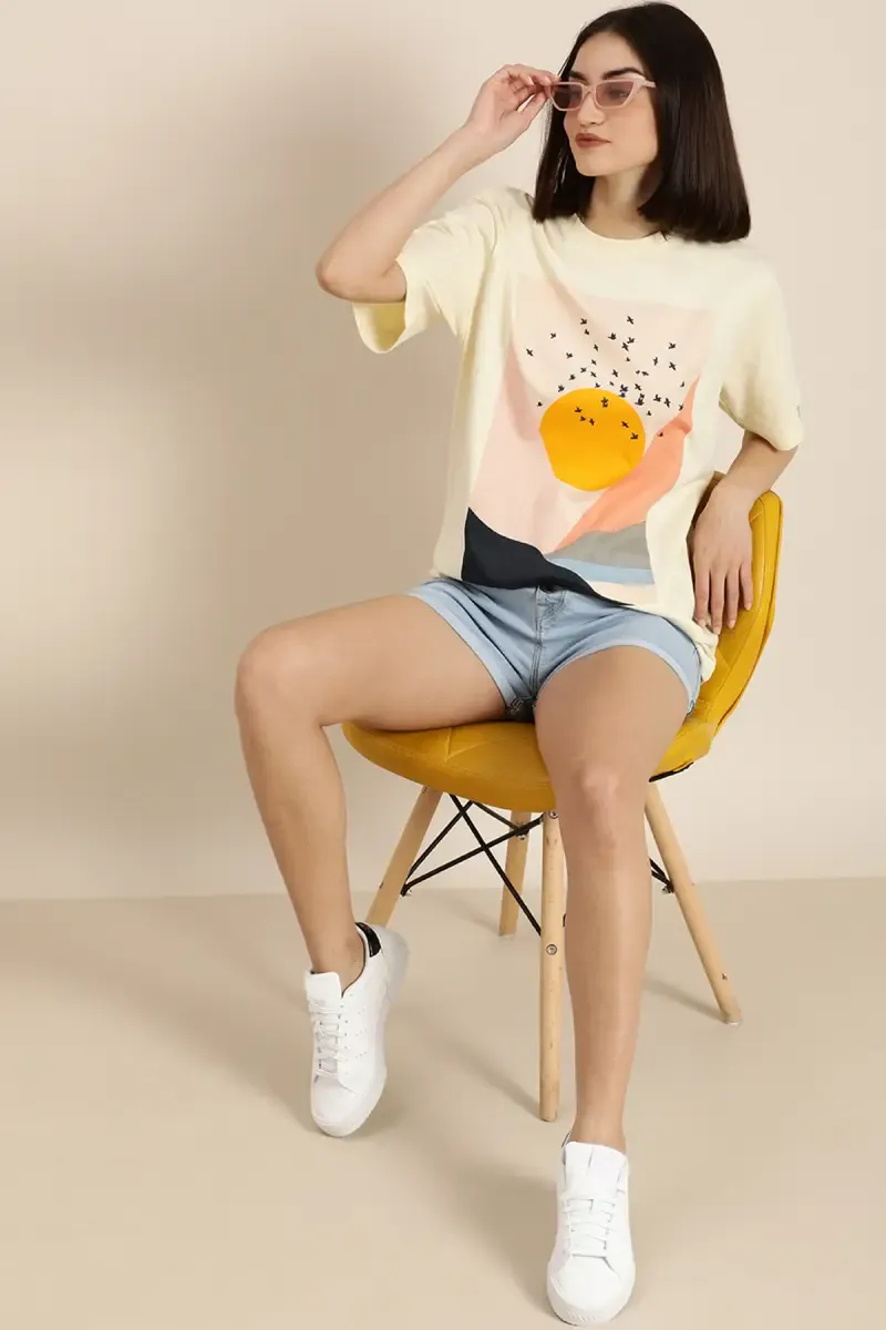 Cotton Graphic Printed Oversized T-Shirt	for Women