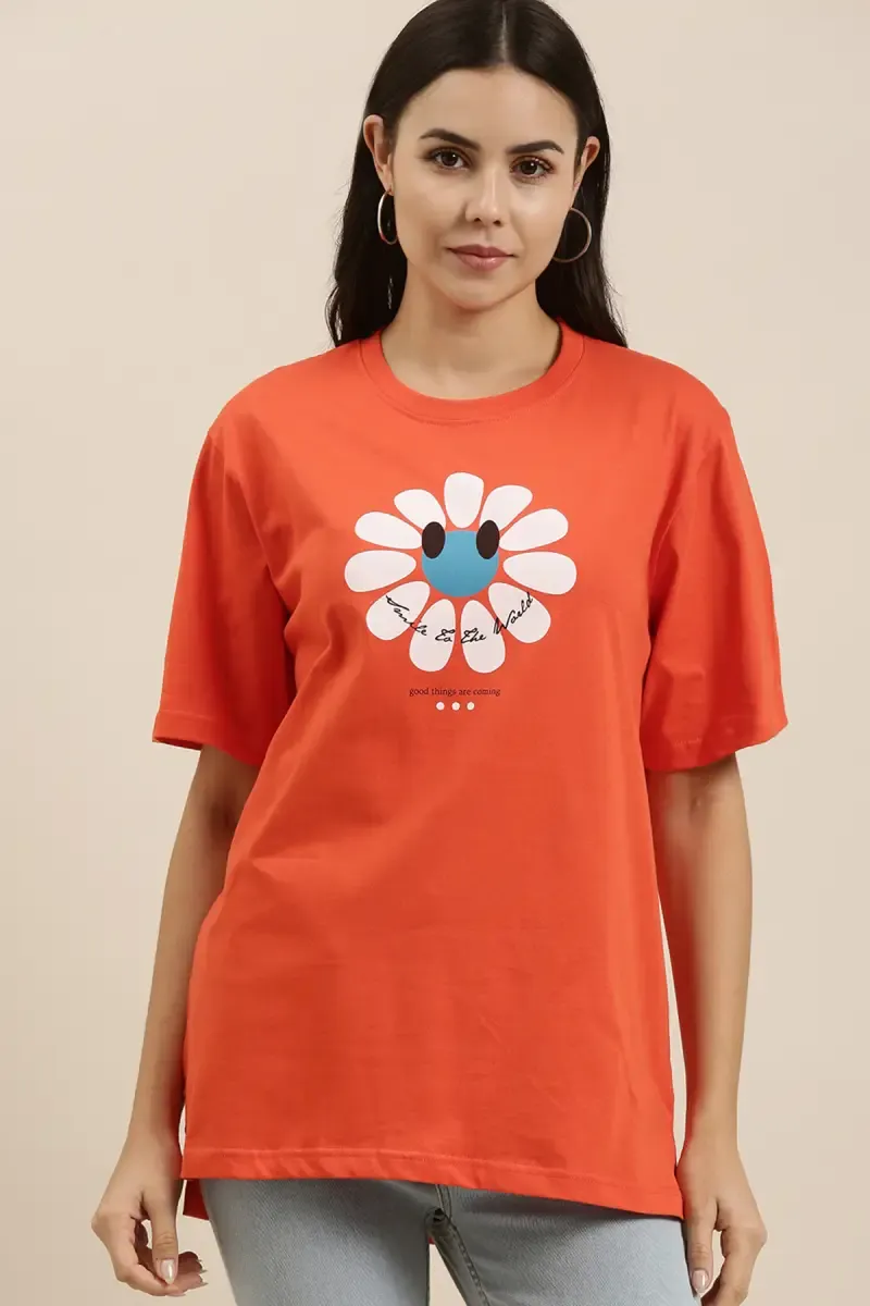 Cotton Printed  Oversized T-Shirt for Women