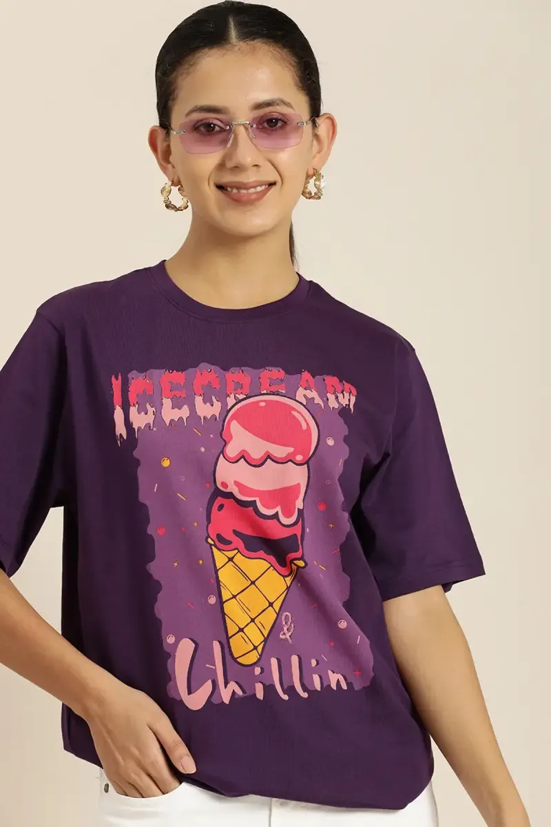 Cotton Graphic Printed Oversized T-Shirt for Women