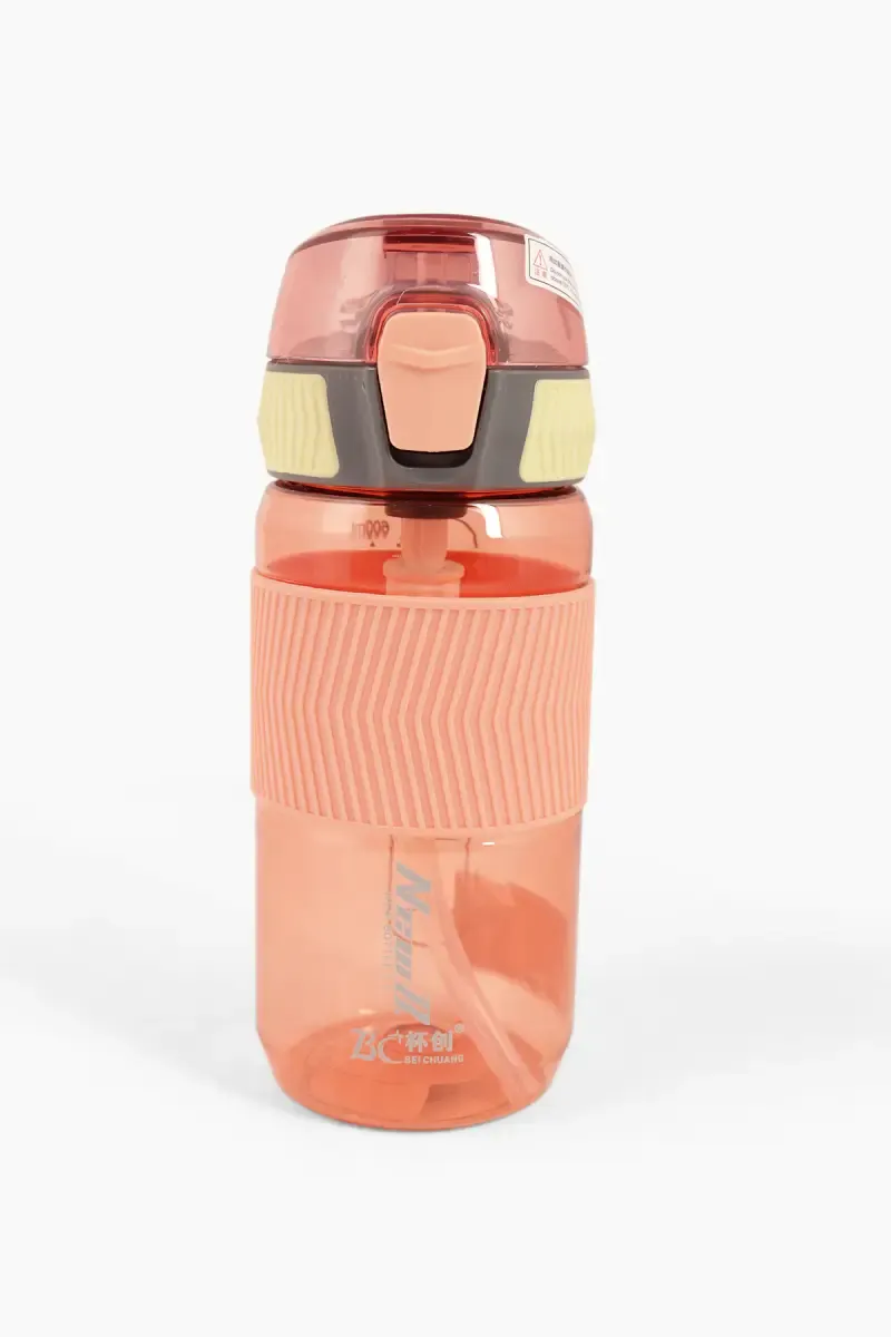 Plastic Push Button Water Bottle with Straw - 600 ML 022240PEA600ML
