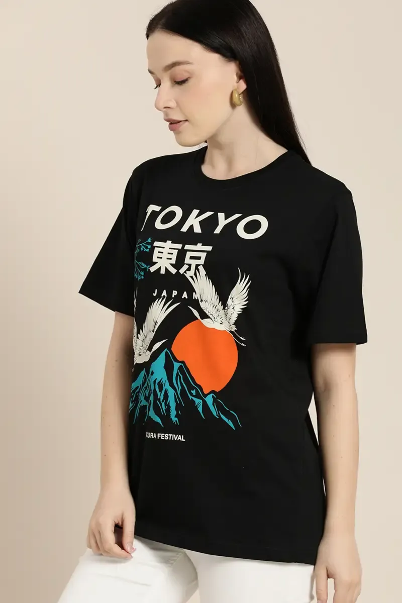 Cotton Printed Oversized T-Shirt for Women 