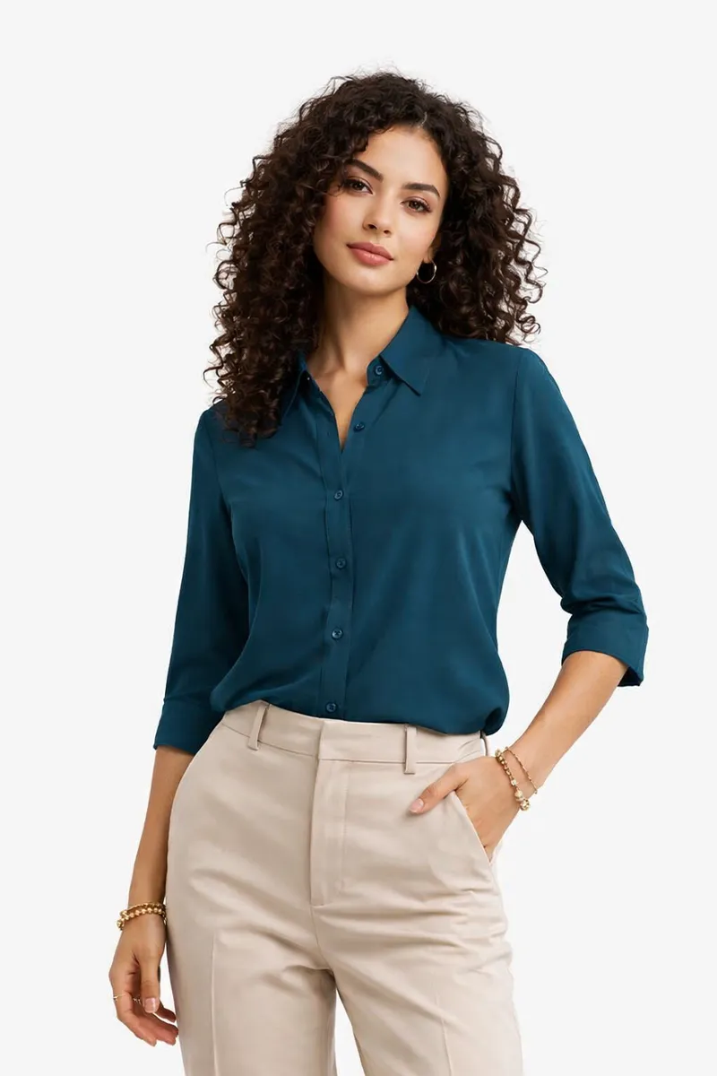 Rayon Solid Shirt Style Tops For Women 022386XLTEA
