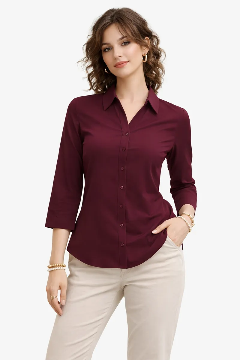 Rayon Solid Shirt Style Tops For Women 022386XLWIN