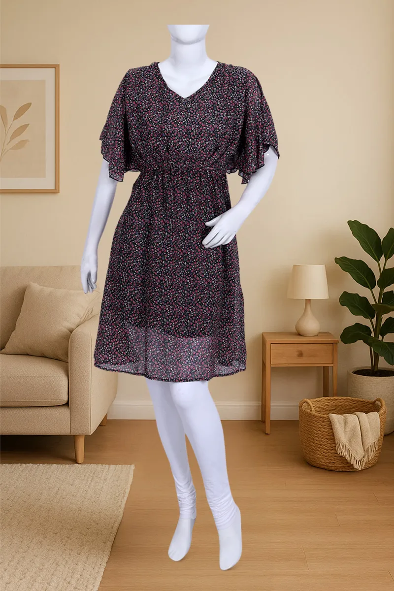 Georgette Printed Midi Dress for Women 022408BLAXL