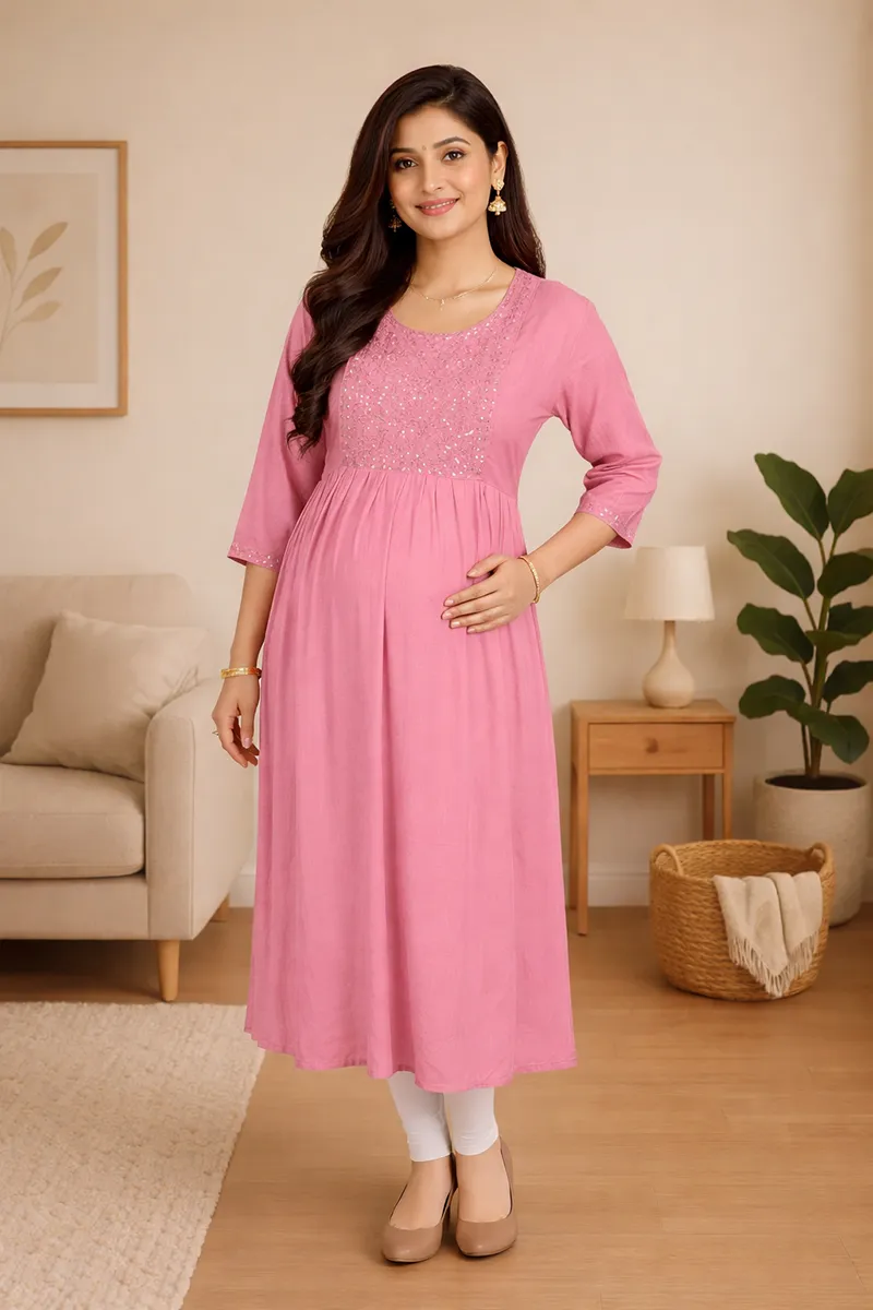 Cotton Sequined Maternity Kurti for Women  022570XXLPIN