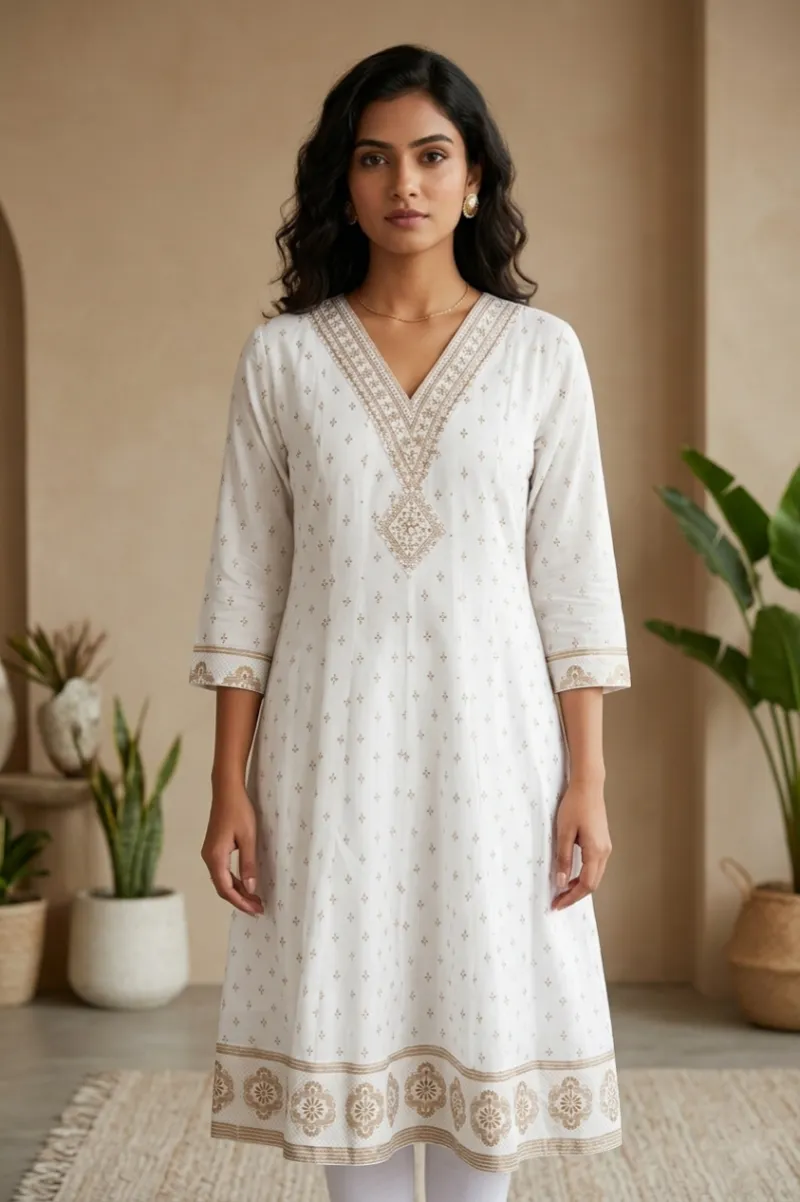 Cotton Sequined A-line Kurta for Women