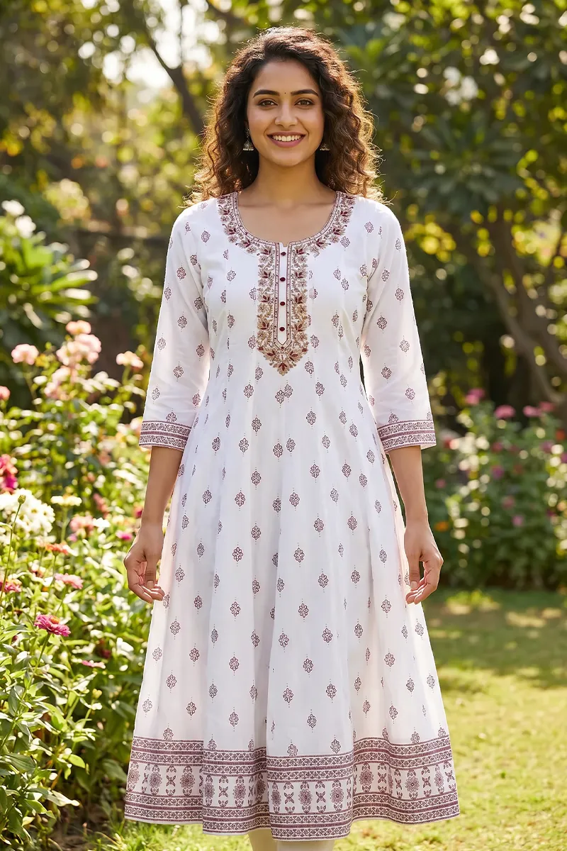 Cotton Sequined A-line Kurta for Women