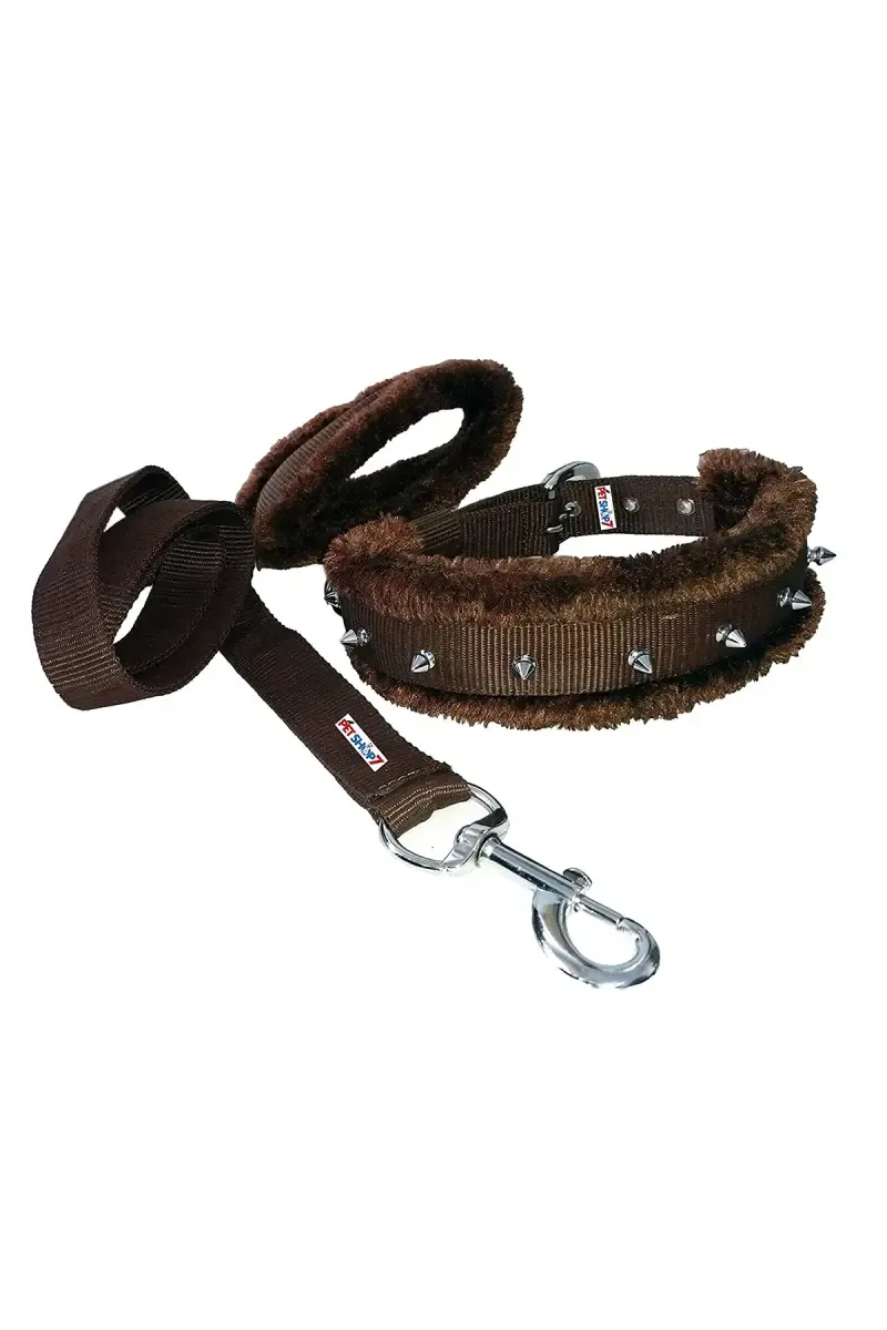 Fur Nylon Dog Collar (Brown) - Medium