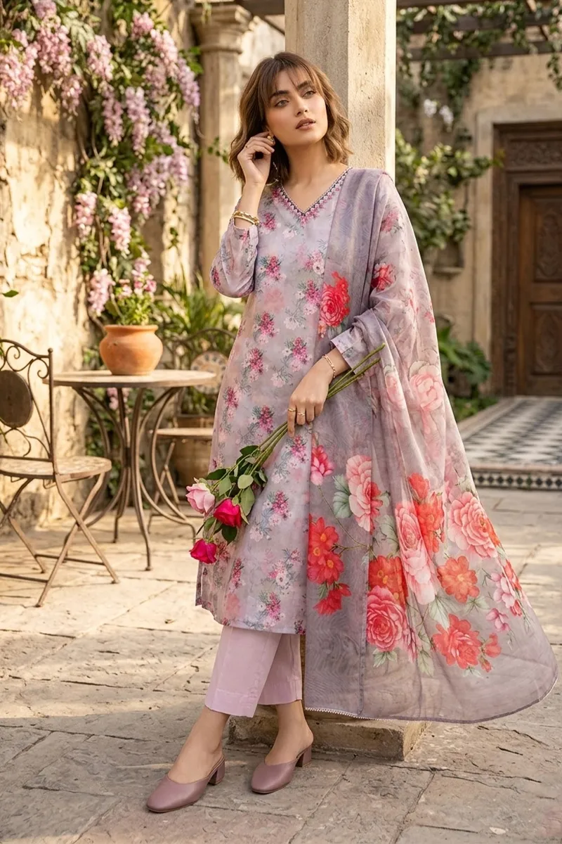 Chiffon Printed Kurti with Pant & Dupatta Set for Women