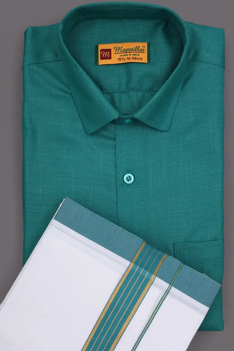 Men's Cotton Shirt with Dhoti Set (2-Pcs Set) 023144DARGRE382