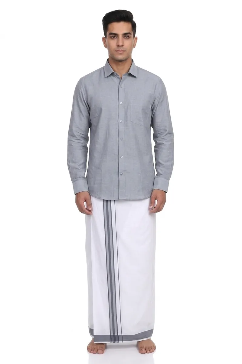 Men's Cotton Shirt with Dhoti Set (2-Pcs Set)