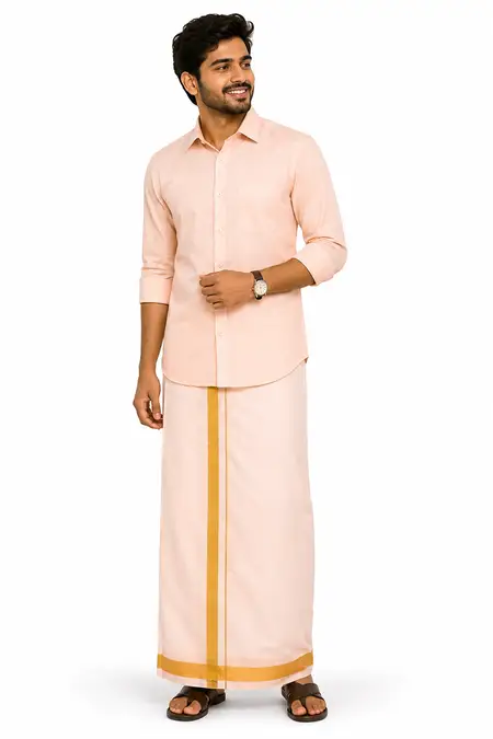 Men's Art Silk Shirt with Dhoti Set (2-Pcs Set)