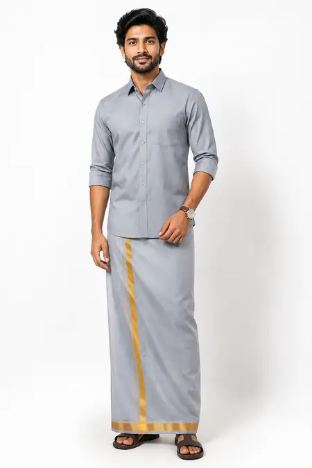 Men's Art Silk Shirt with Dhoti Set (2-Pcs Set)