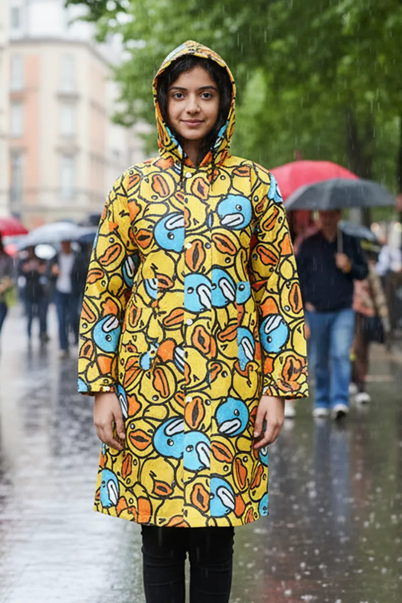 Girl's Nylon Printed Waterproof Rain Jacket (13-16 Yrs)