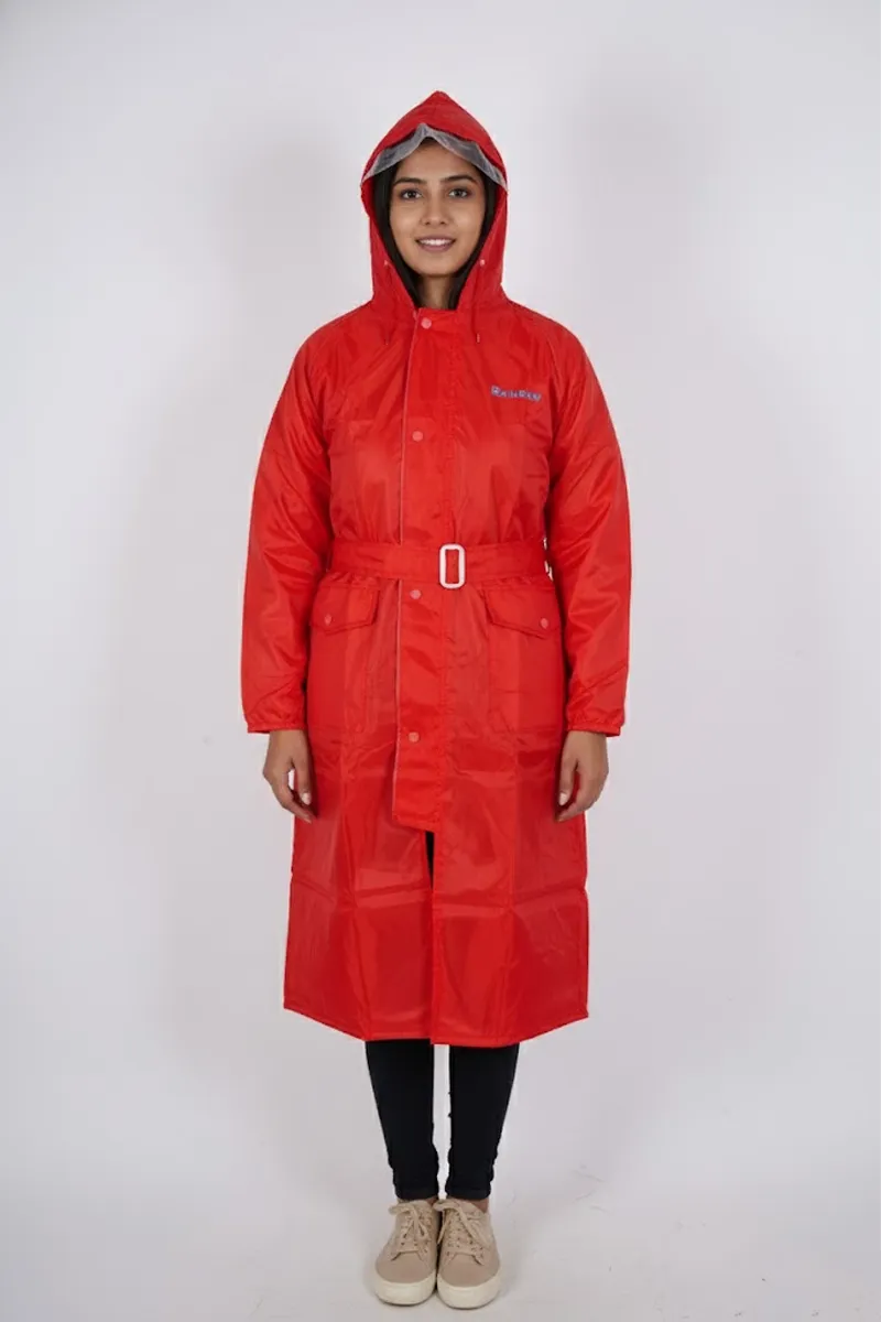 Nylon Solid Waterproof Rain Jacket for Women 023192RED48