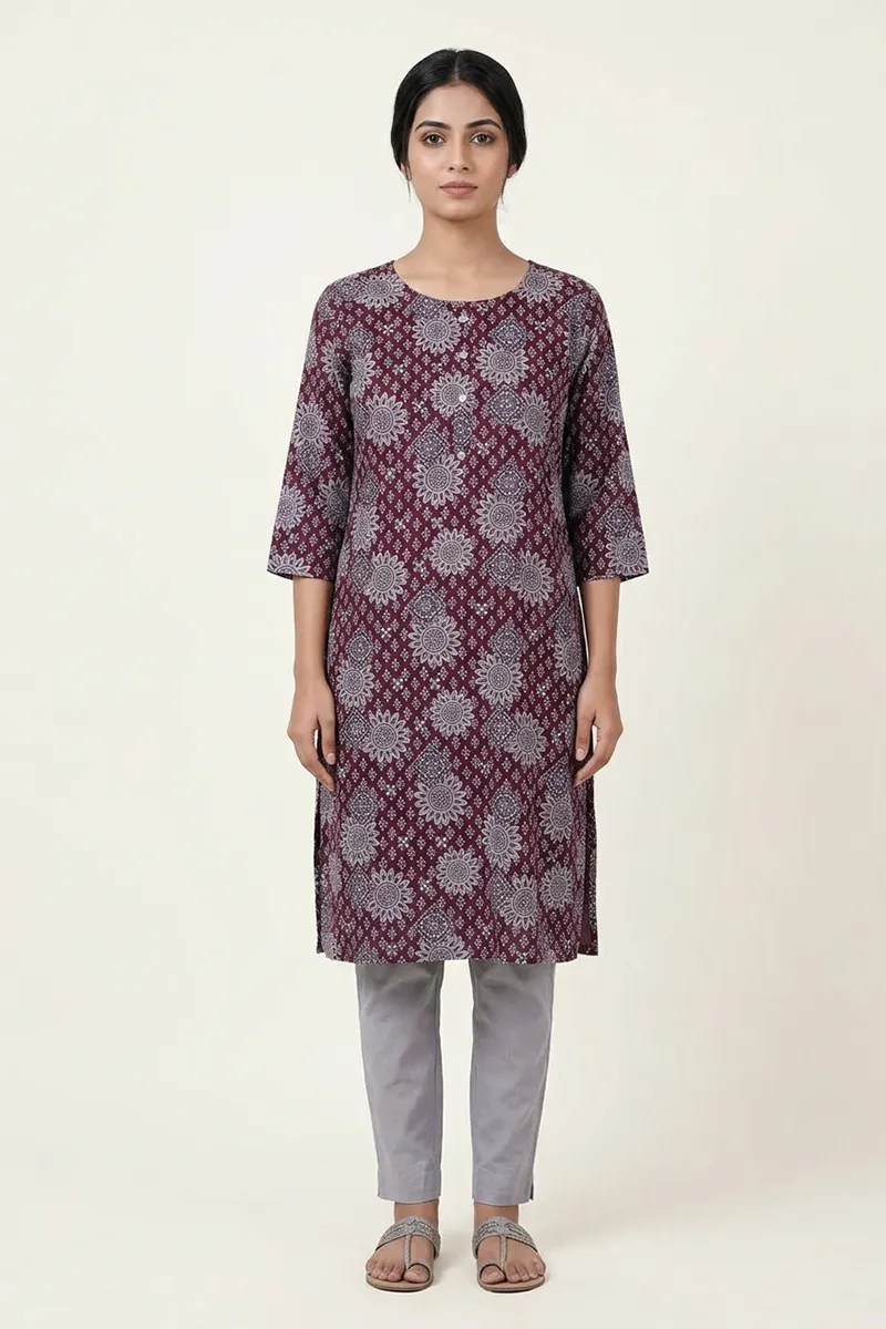 Cotton Floral Print Kurti for Women