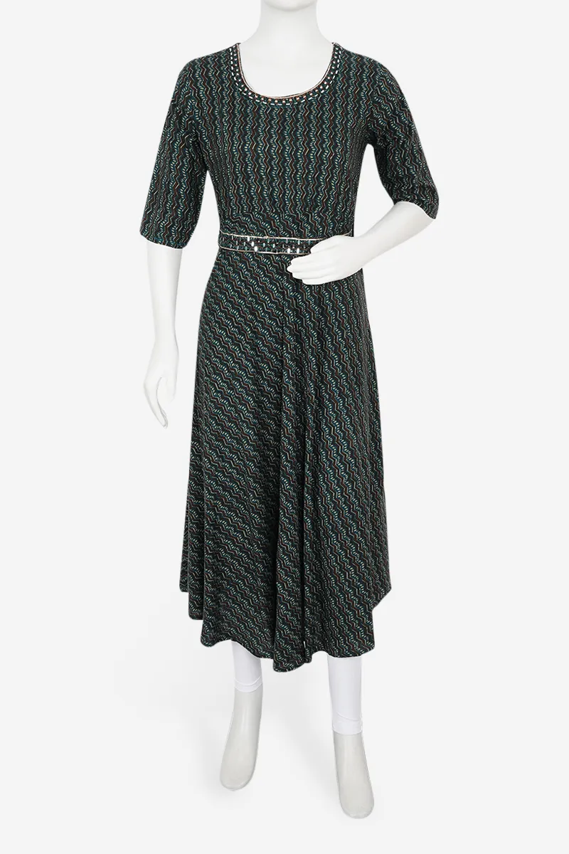 Cotton Printed Kurta With Attached Belt for Women 023206XXLGRE