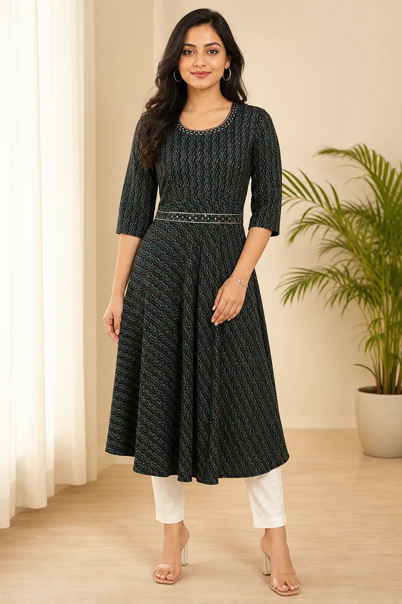 Cotton Printed Kurta With Attached Belt for Women 023206MGRE
