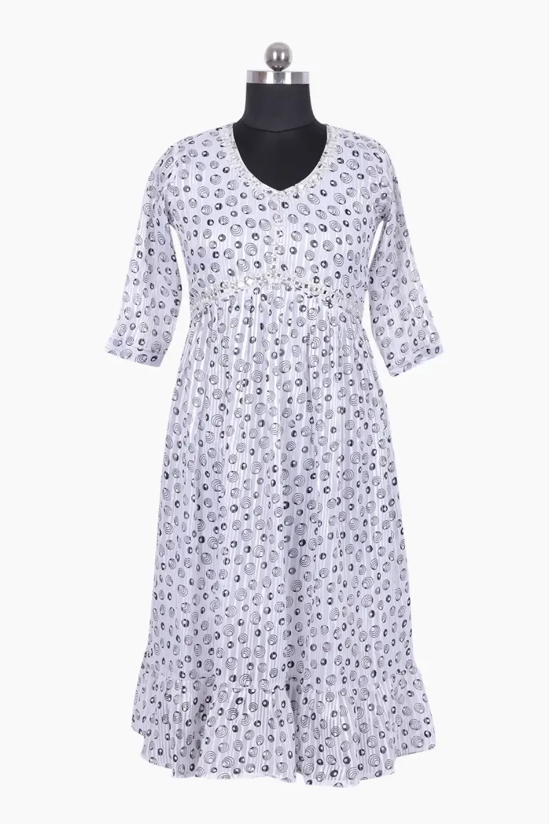 Georgette Conversational Print Kurti for Women 023219XLWHI - White kurti - XL