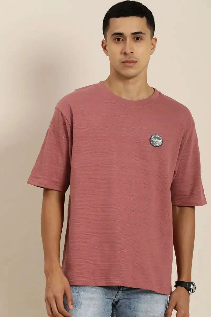 Men's Self Design Applique Oversized T-shirt 023283MPIN