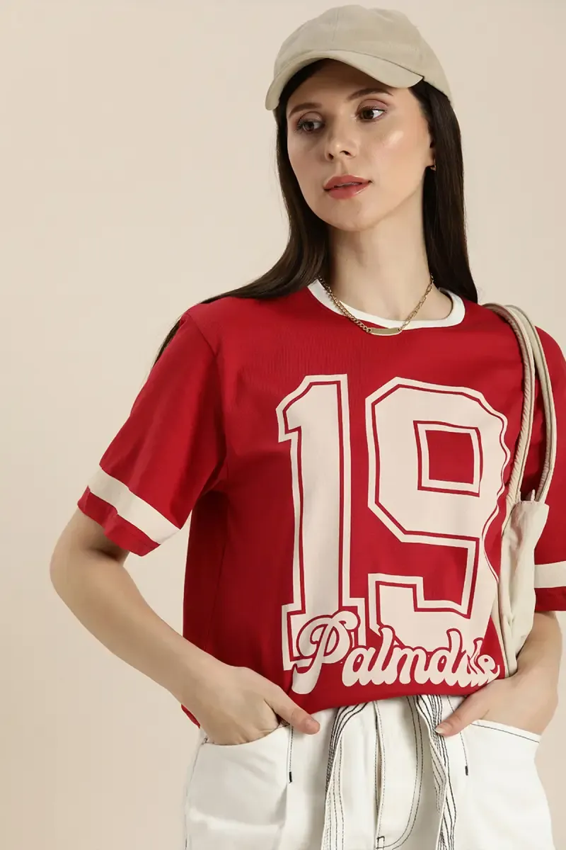 Cotton Typographic Printed Oversized T-Shirt for Women