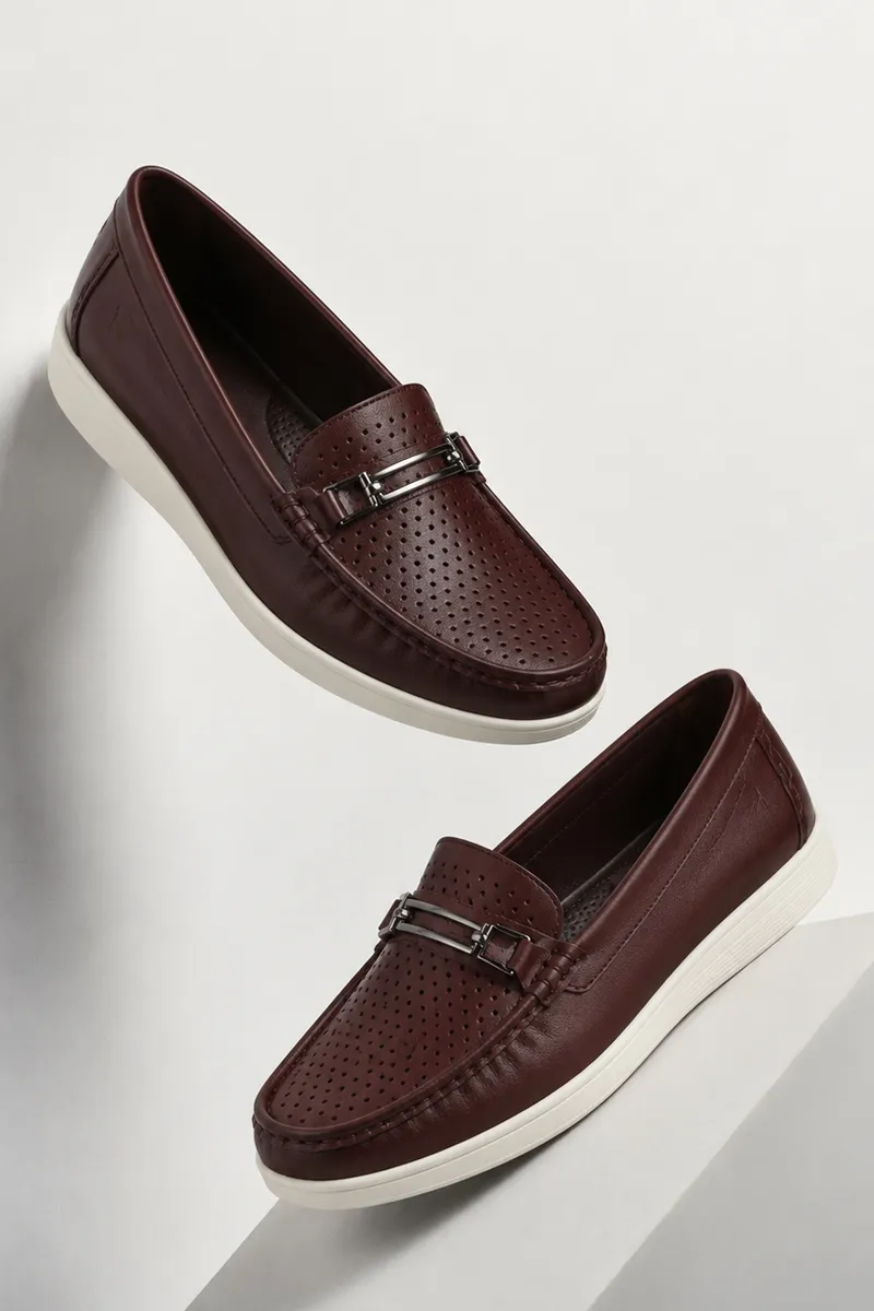Bliss Casual Perforated Buckle Loafers for Women