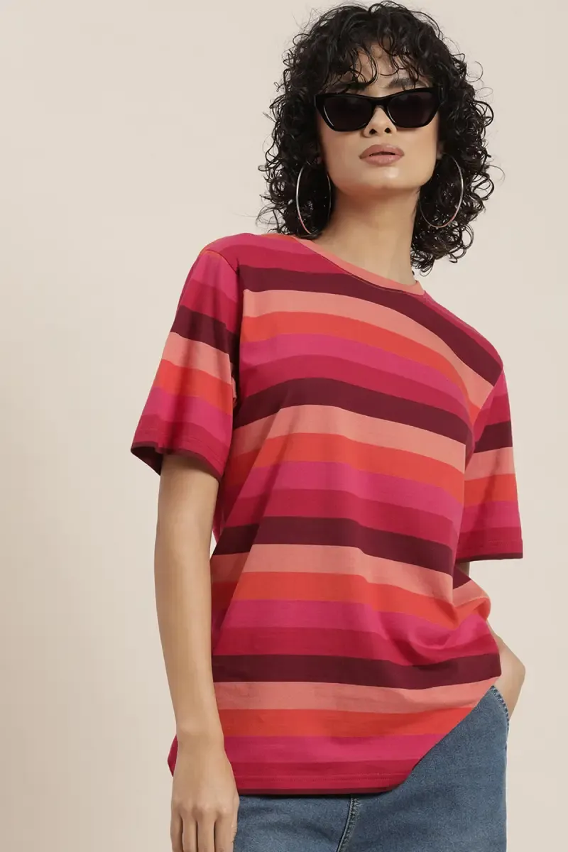 Cotton Striped Oversized T-Shirt for Women