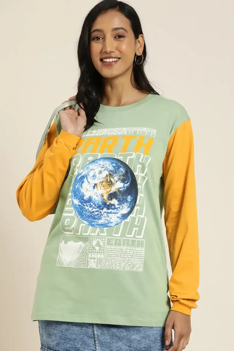 Cotton Graphic Printed Oversized T-Shirt for Women