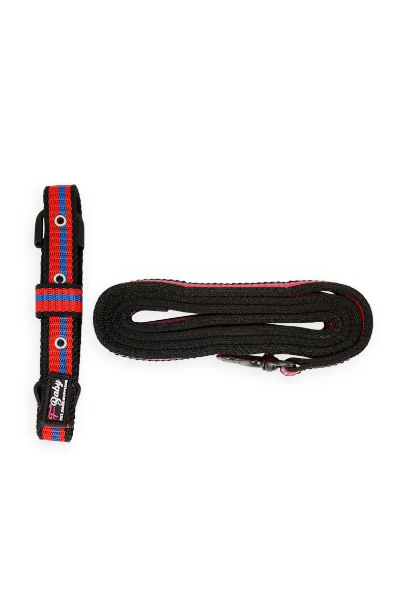Super Chain Nylon Dog Belt & Leash Combo - Red & Black (Large) 023509REDBLALAR