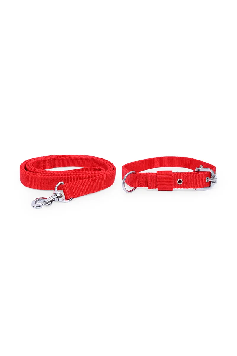 Dog Collar With Leash Belt (Small) - Red