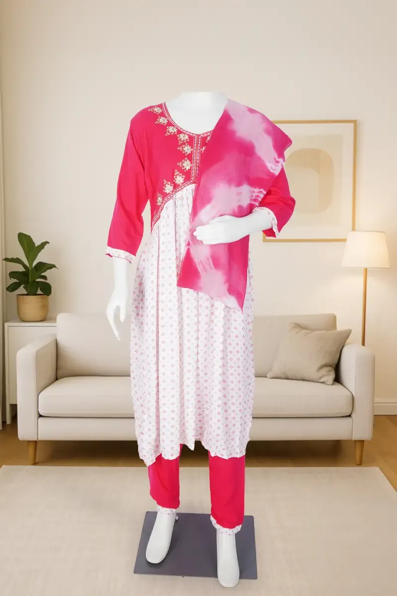 Cotton Printed Kurti with Pant & Dupatta for Women