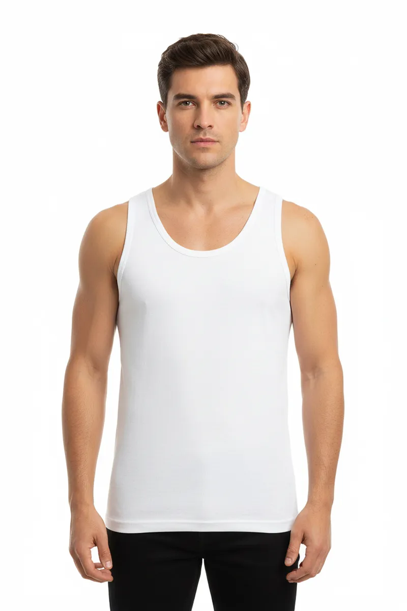 Men's Cotton solid Vest 023787WHI85