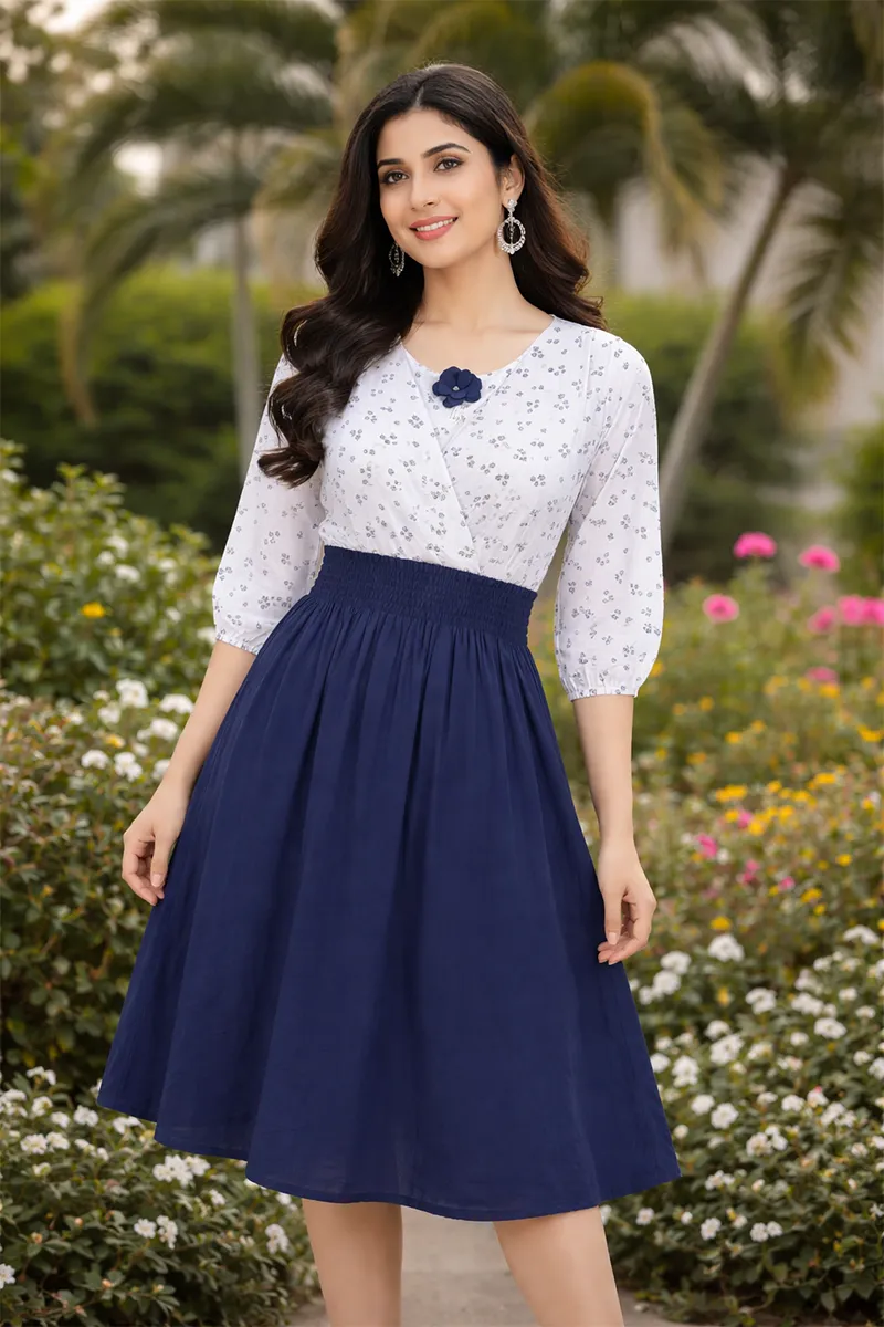 Georgette Floral Printed Western Dress for Women 023815NAVBLUL