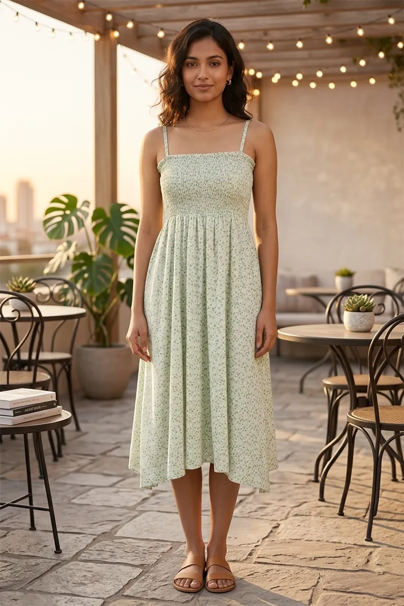 Cotton Blend Printed Western Dress for Women