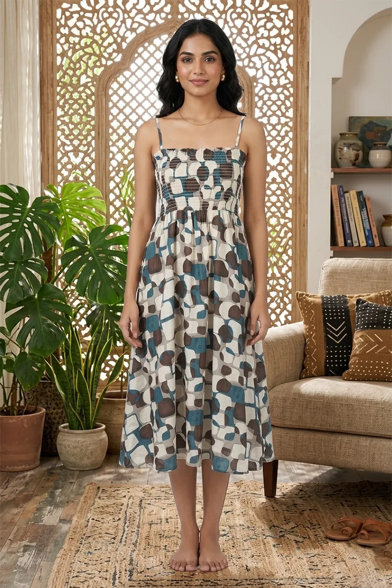 Cotton Blend Printed Fit & Flare dress for Women