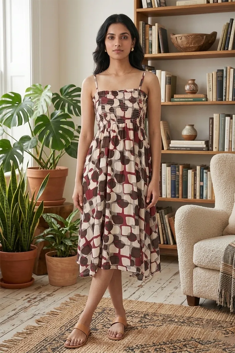 Cotton Blend Printed Fit & Flare dress for Women