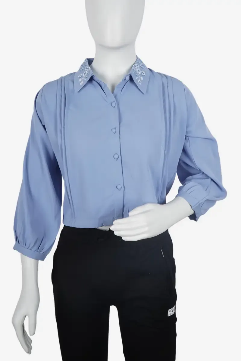 Georgette Solid Western Top for Women 023869XLBLU