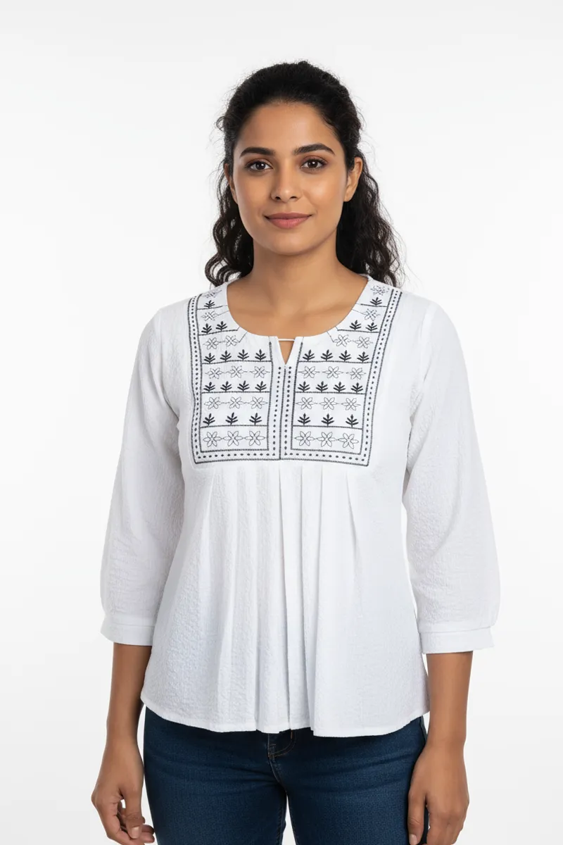 Cotton Embroidered Peplum Top for Women 023902NAVBLUXXL