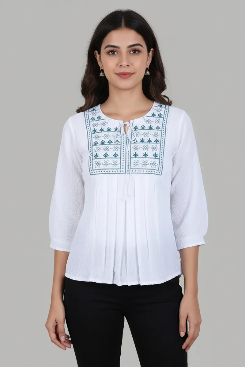 Cotton Embroidered Peplum Top for Women 023902TEAM