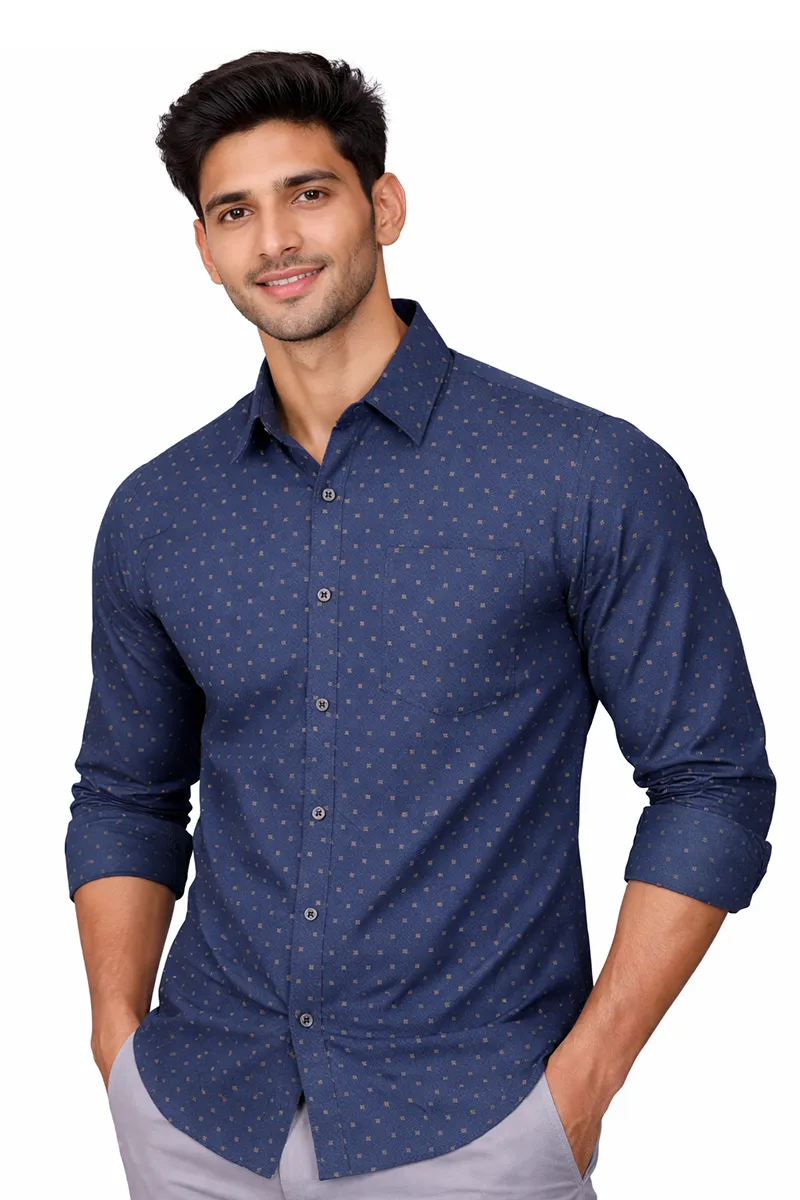 Men's Cotton Dobby Pattern Casual Shirt 023925BLUXXL
